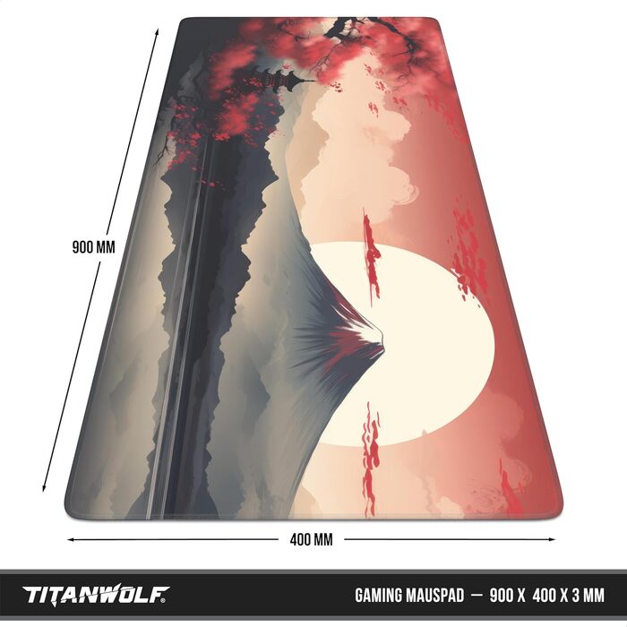 Килимок для миші CSL Titanwolf XXL 900 x 400mm - великий, для геймінгу, покращена точність та швидкість (Japan Sunset 2)