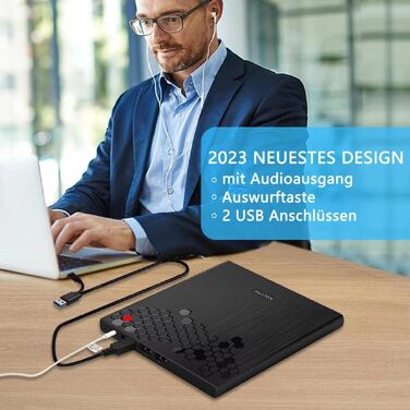 Зовнішній CD/DVD привід для ноутбука USB-C: слот-ін DVD-брунер та плеєр для Mac, MacBook, Windows з кнопкою вильоту