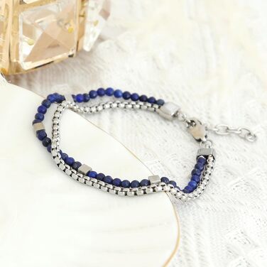 Чоловічий браслет Nami з перлами в срібному та бірюзовому кольорах. Водостійкий браслет, 18+4 см, подарунок для чоловіків (блакитний)