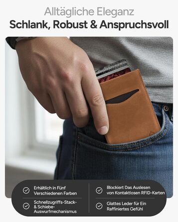 Криза картковий з RFID захистом та подарунковою коробкою – Мінімалістичний гаманець для чоловіків – Компактний портмоне з безконтактним захистом (Alpha Collection) (13. Світло-коричнева шкіряна випуск)