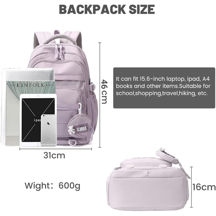 Шкільний рюкзак для дівчинки-підлітка, водонепроникний, легкий, великої місткості, модний, для школи або подорожей - фіолетовий