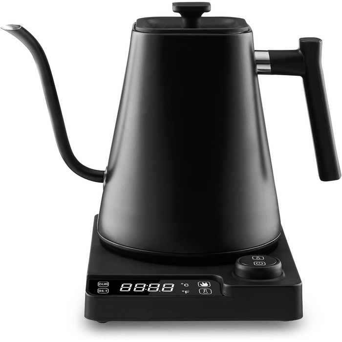 Fityou Electric Gooseneck Kettle - Temperature Control, 1200W, 1L Capacity, Fast Boiling, LED Digital Display, Celsius/Fahrenheit Conversion, for Specialty Coffee & Tea, Matte Black