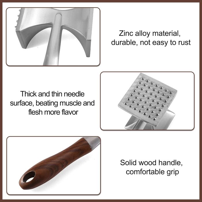 Fleischklopfer FlotRute: М'ясорубка, молоток для м'яса, 26 см, з дерев'яною ручкою, нержавіюча сталь