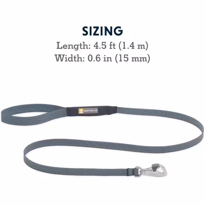 RUFFWEAR Hi & Light Dog Lead, Strong Lead with integrated storage pocket and secure Crux-Clip closure, compactly folds down to pocket size, (Basalt Grey)