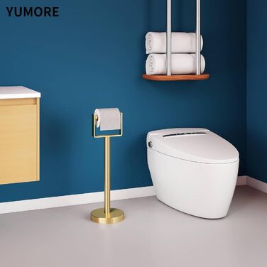 Тримач для туалетного паперу YUMORE підлоговий, стійкий з обважненою основою, нержавіюча сталь, класичний стиль, золотий