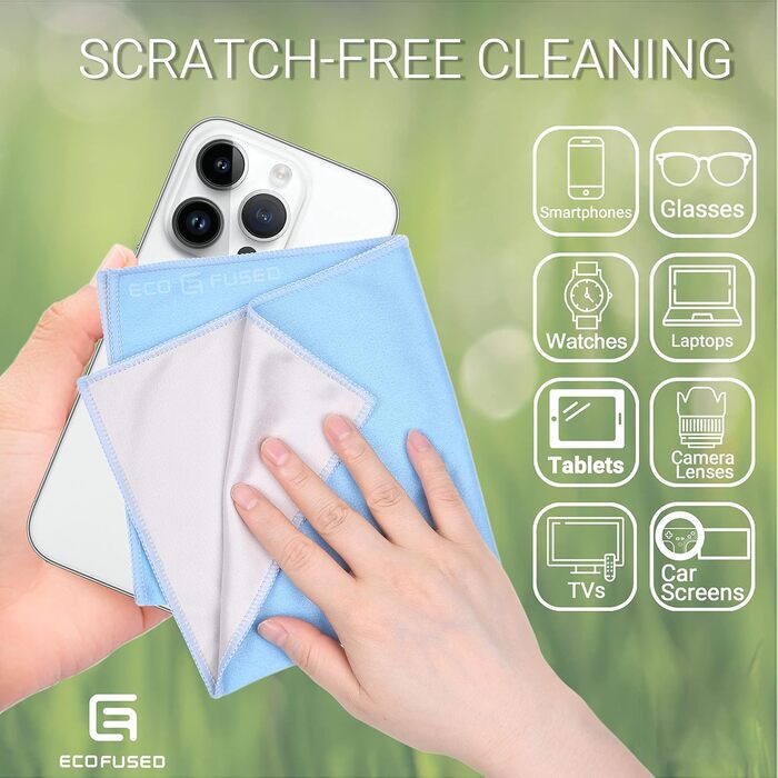 Серветки для чищення з мікрофібри Eco-Fused (5 шт.) - двосторонні - для смартфонів, LCD-телевізорів, планшетів, екранів ноутбуків та об'єктивів камер (30 x 30 см, блакитні)