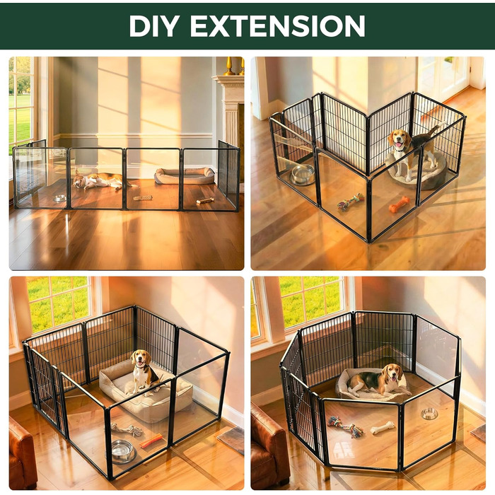 Клітка для собак Pawadise FXW з акрилу та металевої сітки, 61 см, 8 панелей, біла, для цуценят та маленьких собак, патентована модель