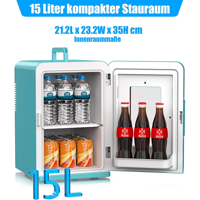 KESSER® Міні холодильник/термобокс 2в1, 15 л, охолодження та нагрівання, портативний, AC/DC 220-240V/12V, для авто, офісу, дому, кемпінгу, блакитний