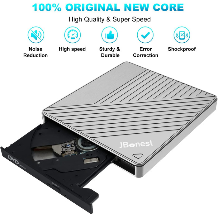 Зовнішній CD/DVD привід USB 3.0 Type-C з картридером SD/TF, портативний RW-записувач для ноутбука, ПК, MacBook (Windows, macOS, Linux), сірий