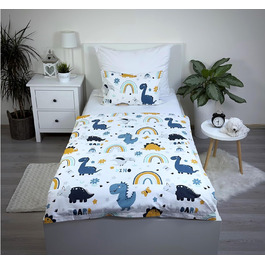 Комплект постільної білизни для ліжечка малюка Kinderbettwäsche: комплект постільної білизни для дитячого ліжечка з бавовни, розмір 100x135 см та 40x60 см, з динозаврами (Dinosaurier Dino), сертифікат Öko-Tex Standard для хлопчиків та дівчаток