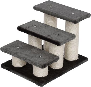 PawHut Pet Stairs 3-Step Cat Stairs Dog Stairs Stairs for Cats and Dogs Plush Dark Grey 45 x 35 x 34 cm