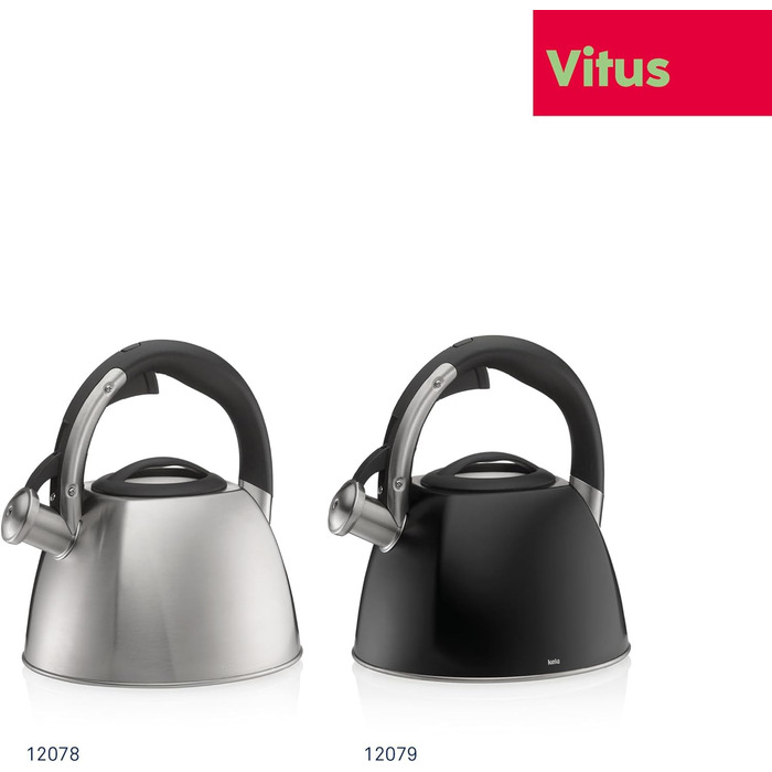Ке́тель Kela VITUS з індукційним дном, 2.4л, нержавіюча сталь, для всіх плит, з безпечним відкриванням кришки, чайник (сріблястий матовий)