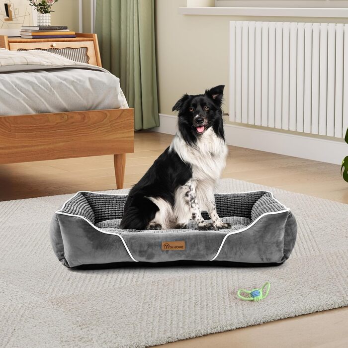 YITAHOME Dog Bed for Medium to Small Dogs, Dog Cushion, Dog Beds, 64x53cm, Non-Slip Base Dog Sofa, grey (76x61x23cm(L x W x H))