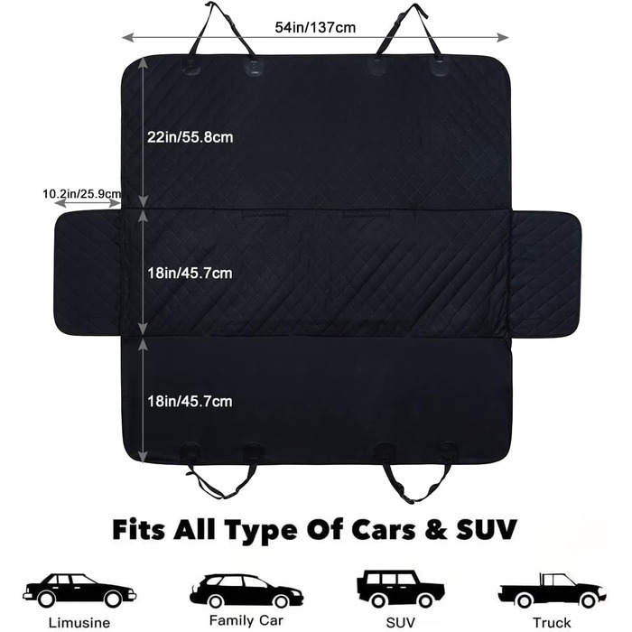 Захист для заднього сидіння автомобіля Baodan: килимок для собак, чорний, водовідштовхувальний, для універсальних авто та SUV