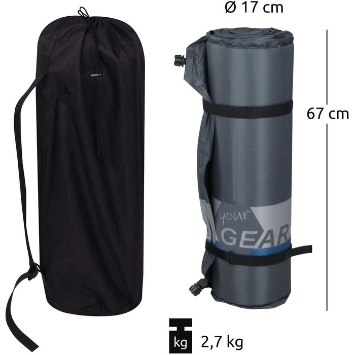 Килимок туристичний самонадувний your GEAR ISO 700 200x63x7 см, вологостійкий, термокилимок, повітряний матрац