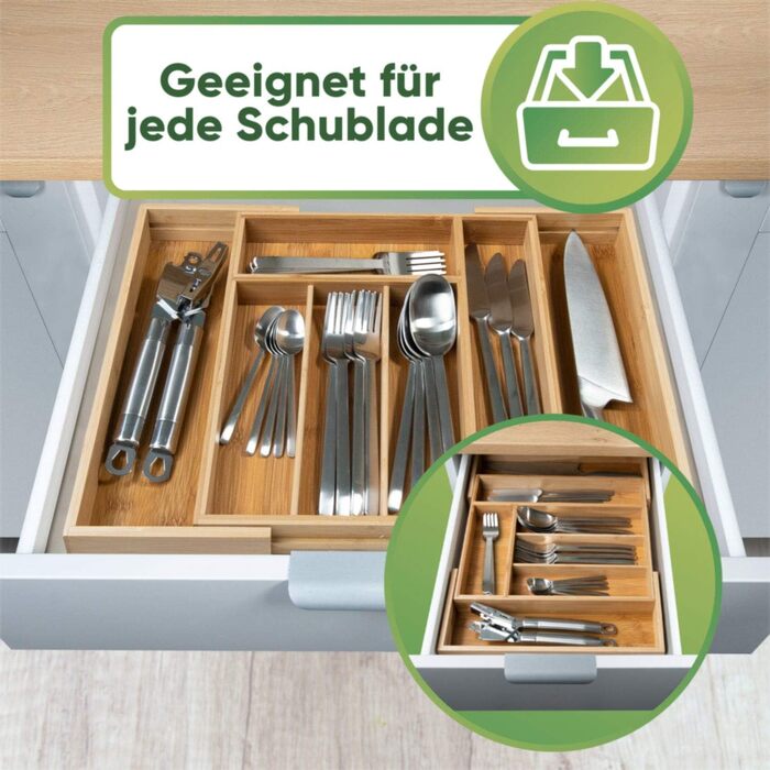 Loco Bird Cutlery Box for Drawers made of Bamboo – Extendable up to 7 Compartments - Cutlery Insert for Kitchens & RVs - Drawer Insert for Kitchen Drawers - Cutlery Box made of Wood