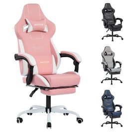 Геймерське крісло Ergonomisch з підставкою для ніг, регульоване, рожево-біле. Офісне крісло з підтримкою попереку для комп'ютера