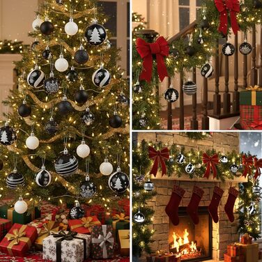 Набір ялинкових прикрас Ilauke, 44 шт. Ялинкові кулі з пластику червоного та білого кольору, 3 та 6 см. Декорації для ялинки на Різдво, для вечірки, дому, весілля. Кольори: червоний, білий (чорний, білий)