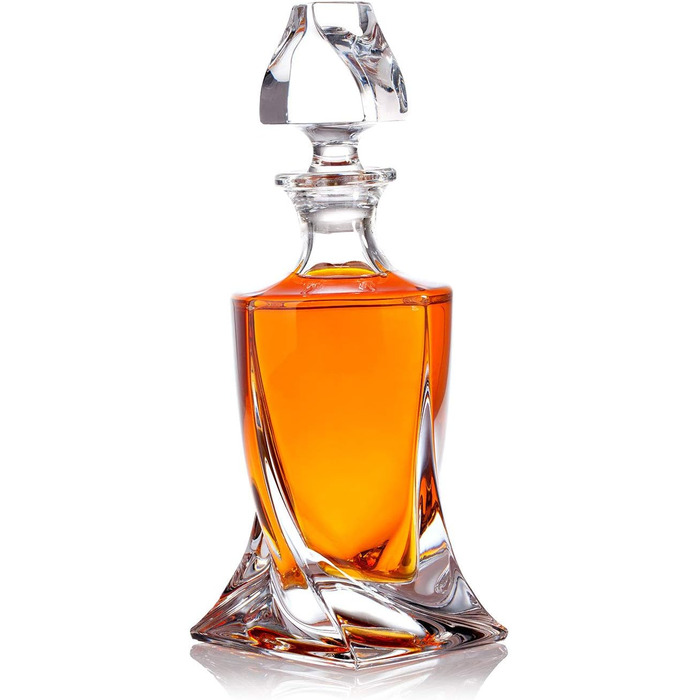 Whisky bottle carafe, whiskey decanter with glass stopper, 800ml for rum, scotch, cognac - gift idea for men with gift box
