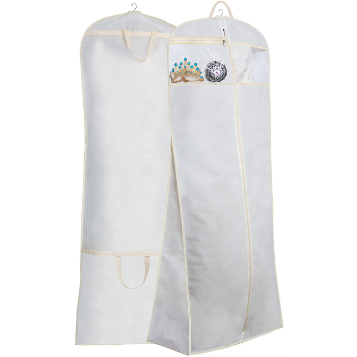 Чохол для вечірньої сукні MISSLO, 177см, дихаючий, з кишенями, для подорожей, білий. Підходить для весільних та довгих суконь, костюмів.