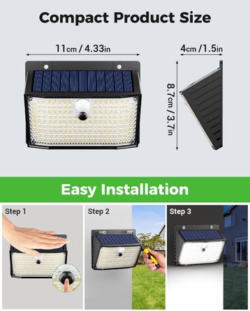 nipify Сонячна лампа з датчиком руху, 168 LED, 3 режими, IP65, для вулиці, саду, тепле та холодне світло, 6 штук