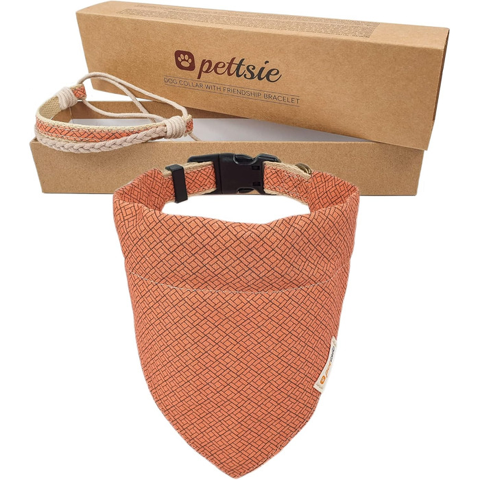 Нашийник для собак Pettsie з банданою та браслетом дружби, регульовані розміри S, M, L, знімний бандана, приваблива упаковка, для любителів собак, зелений (S 25,4-39,4cm, помаранчевий)