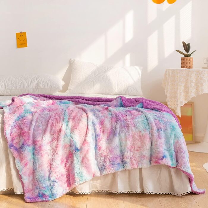 М'яка плюшева ковдра NEWCOSPLAY з штучного хутра, 100x130 см / 150x200 см, колір: фіолетовий-райдужний