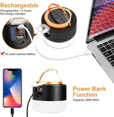 Flintronic 2 Pack Camping Lantern, Solar LED Camping Lantern USB Rechargeable with Remote Control, 5 Brightness Levels SOS Flashing Modes with Power Bank, Emergency Kit for Outdoor Hiking Camping Emergency Outdoors