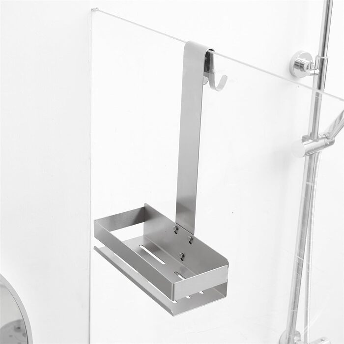 Kelelife Shower Shelf for Hanging, Shower Shelf No Drilling, Stainless Steel Shower Shelf with Hooks for Frameless Glass Door, Shampoo Holder for Shower (Silver)