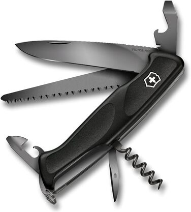 Швейцарський ніж Victorinox Ranger Grip 55 Onyx Black – мультитул з 12 функцій, чорний, 130 мм