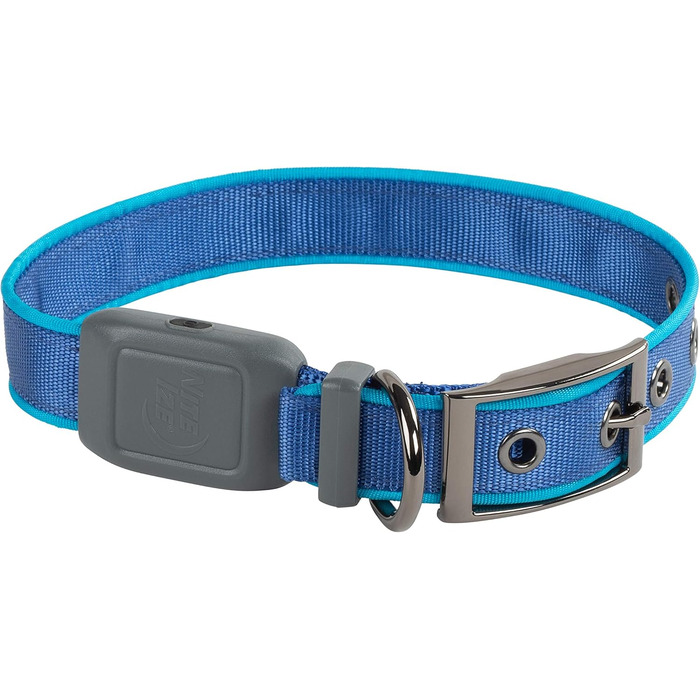 LED-нашийник для собак Nite Ize NiteDog – світлодіодний нашийник з металевою застібкою, водонепроникний, для нічних прогулянок, синій, розмір Medium