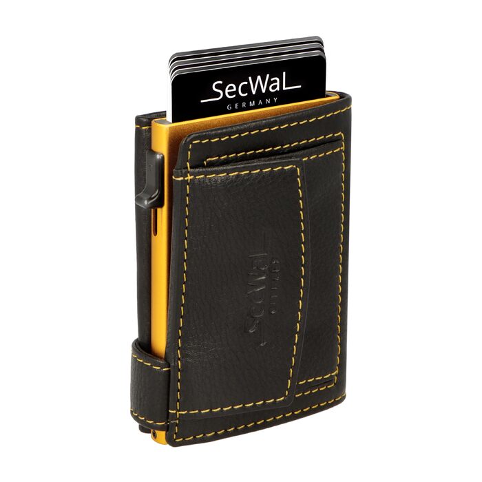 Шкіряний гаманець-картхолдер SecWal з монетницею та RFID-захистом, жовто-чорний, Made in Germany