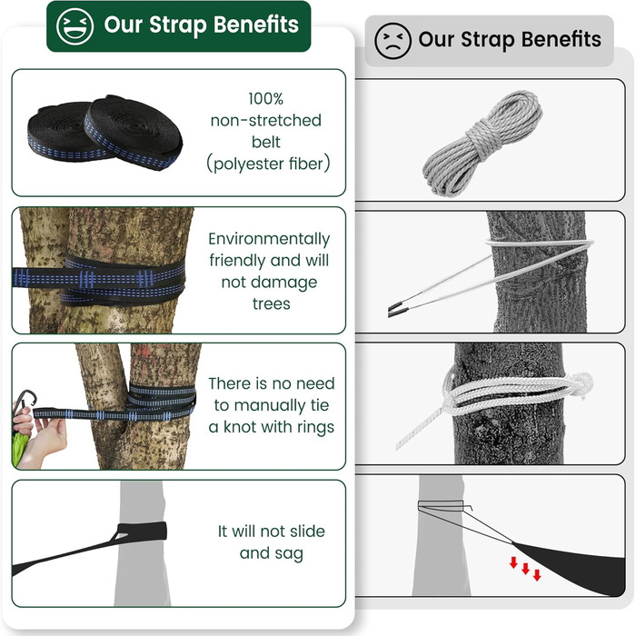 Гамак для двох осіб XXL 300 x 200 см – Складаний, ультралегкий та портативний. Міцний гамак для відпочинку на природі з вагою до 300 кг – ідеально підходить для саду, кемпінгу та подорожей (темно-зелений)