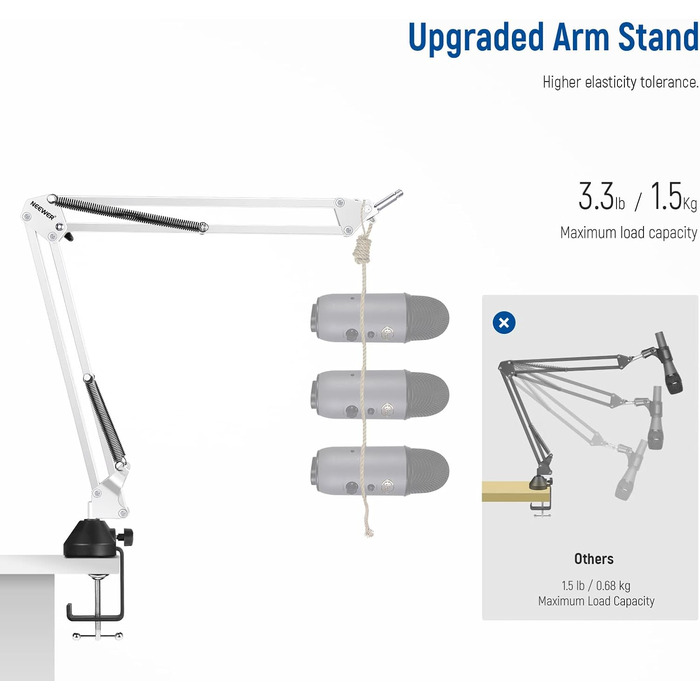NEEWER Тримач для мікрофона NW-35W - підставка для мікрофона з регульованим кріпленням, сумісна з Blue Yeti, Snowball, Yeti X, Quadcast