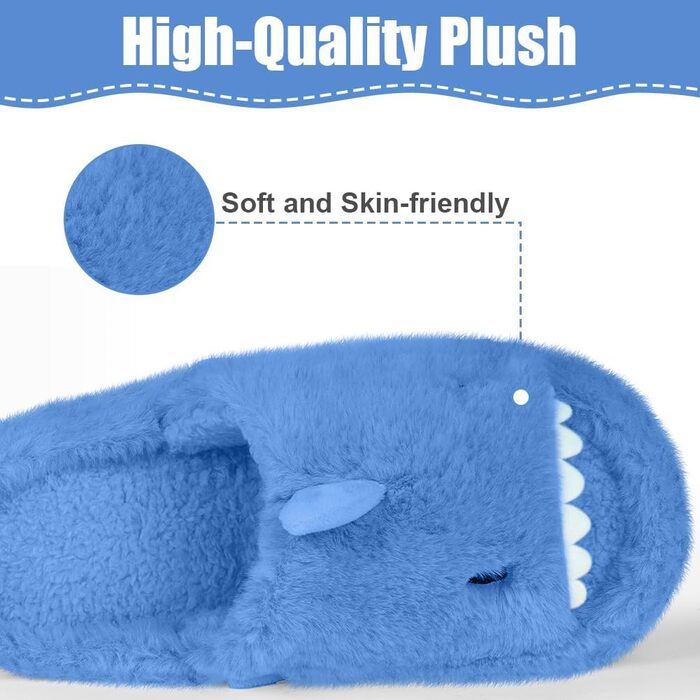 OFFCUP Жіночі домашні тапочки з м'якою підошвою, у вигляді акули, антиковзкі, зручні, з піною Memory, плюшеві, для дому та вулиці (42/43, блакитні)