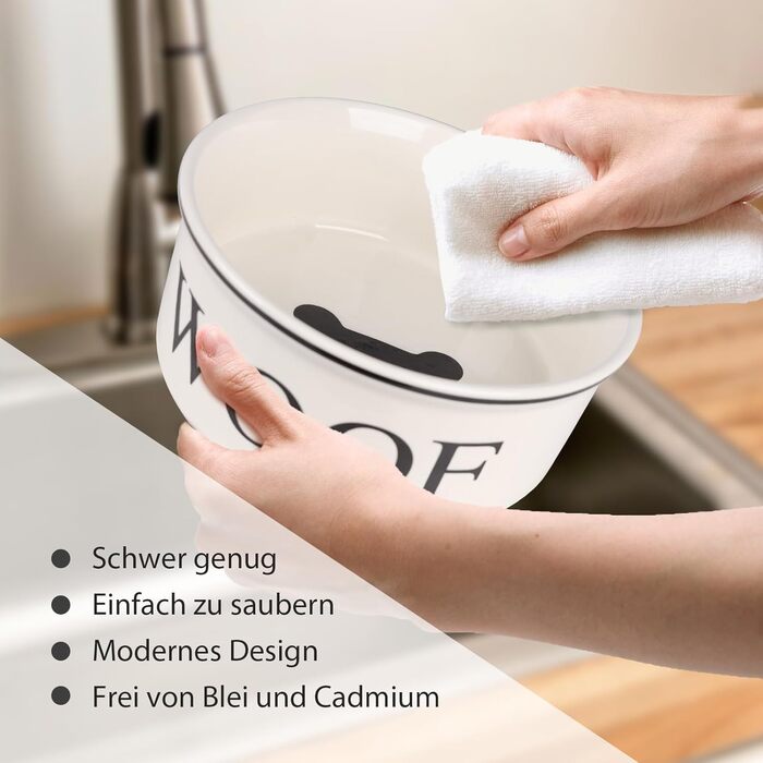 Керамічна годівниця для собак Autumnlife 2.2L з піднятою платформою. Підходить для собак середніх та великих порід, котів. Миска для води та корму, безпечна для миття в посудомийній машині та розігріву в мікрохвильовці. Білий колір.