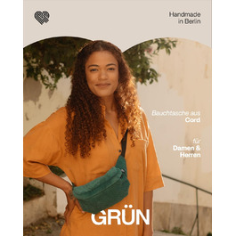 Чоловіча та жіноча поясна сумка PP-Berlin з корду, 3 відділення, ручної роботи, веганська, Made in Germany, для повсякденного використання та відпочинку, можна носити як через плече (зелена)