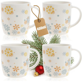 4 чашки для кави Com-Four® з кераміки, 250 мл, святковий дизайн (червоний/сірий/зелений/синій)