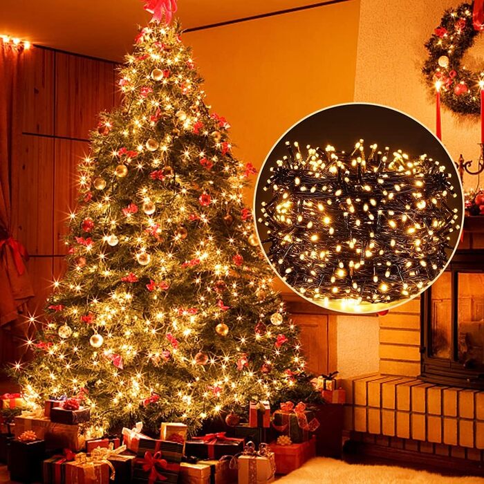 Гірлянда світлодіодна для декорування зовнішніх приміщень 100 м, 1000 LED, тепле світло, водонепроникна IP44, 8 режимів, для дому, вечірки, ялинки, балкону, тераси