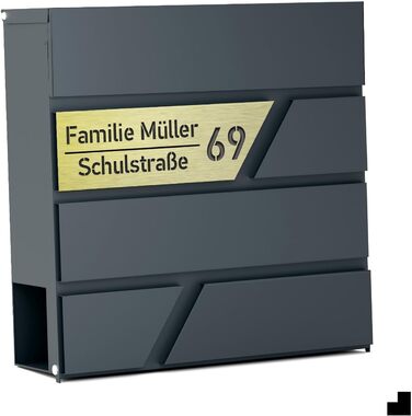 Поштовий ящик з газетницею Anthrazit Julia Standard: персоналізований, настінний, з порошковим покриттям RAL 7016, 37x37 см