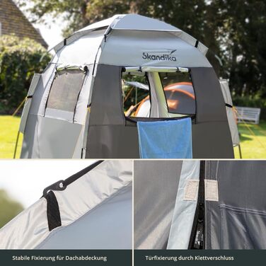 Skandika Camping Shower Tent | Privacy Changing Tent with 230cm Height, Silver-Coated, Waterproof, Separate Ground Sheet, 3 Ventilated Windows, Towel Holder, Shower Attachment | Toilet Tent