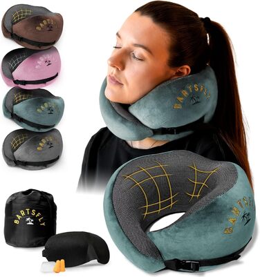 Подушка для шиї Memory Foam - для подорожей, авто та літака, ергономічна, проти болю в шиї, комфортна для сну, для тривалих перельотів, можна прати (Блакитна)