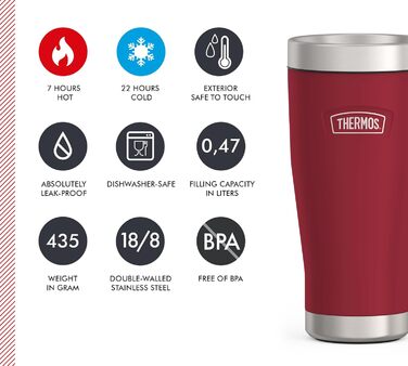 Термос ICON MUG 0,47л, темно-сірий/графітовий матовий, керамічний термос-чашка 470мл, термокружка для кави з нержавіючої сталі, ізотермічна кружка, 7 годин гаряче / 22 години холодне, придатна для миття в посудомийній машині, абсолютно герметична, без BPA