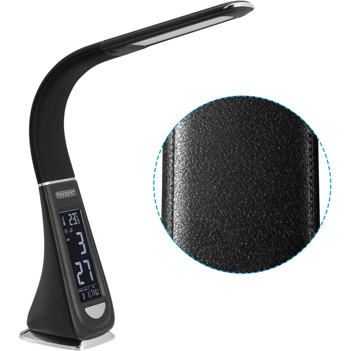 LED лампа Monzana з годинником, будильником, термометром та календарем, регульована яскравість, настільна лампа для дому та офісу (білий/чорний)