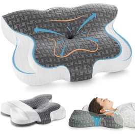Ортопедична подушка Elviros з Memory Foam, ергономічна подушка для сну при болях у шиї, для спини, живота, бокового сну, сіра