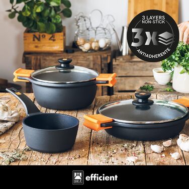 Каструля високого типу BRA Efficient, алюмінієвий литий корпус, чорна, 20 см