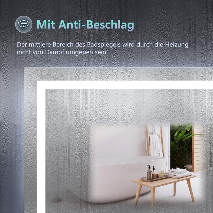 Дзеркало для ванної кімнати з підсвічуванням, 3 кольори, регулювання яскравості, пам'ять, 70x50 см, LED, годинник, антизапотівання, енергозбереження