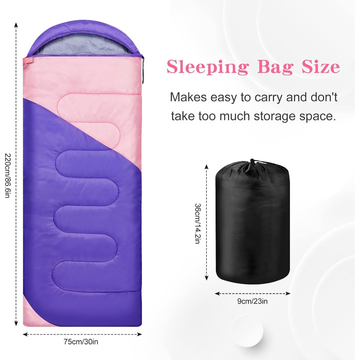 Yarmiene 3-4 Season Sleeping Bag - Warm & Rectangular for Adults & Kids - Outdoor, Camping & Hiking - Purple & Pink