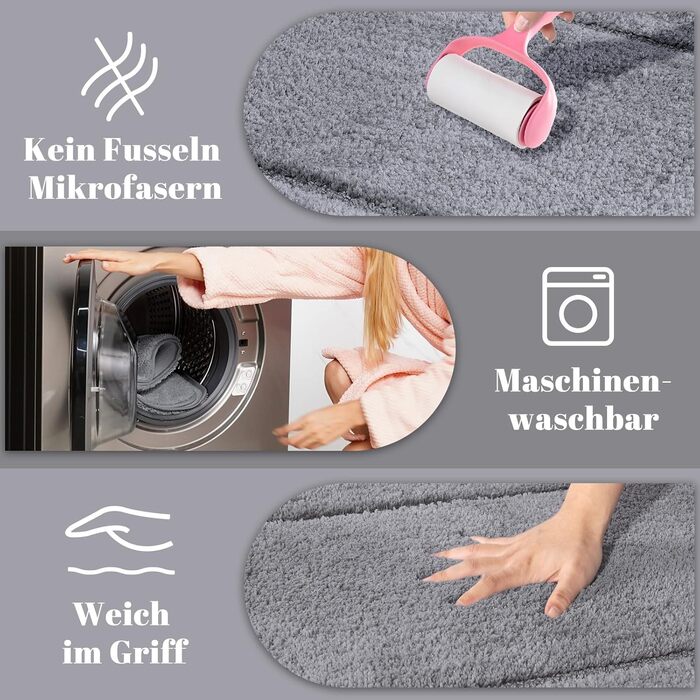 Набір килимків для ванної кімнати SOANNY (2 шт.), мікрофібра, антиковзаючі, швидковисихаючі, сірий. Розміри: 53x86 см та 50x50 см