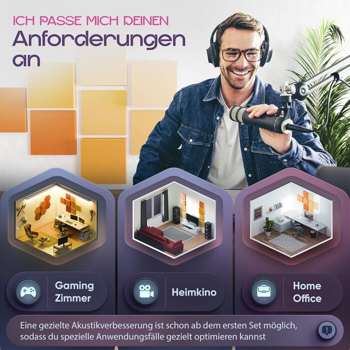 Акустичні панелі для поглинання шуму Sunny Shades, набір 8 шт, квадратні 3D панелі для стін, виготовлено в ЄС